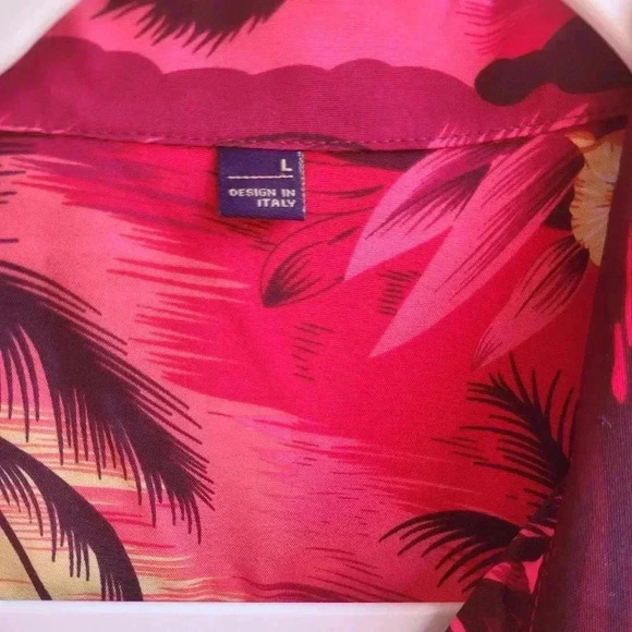 Men's L Design in Italy Hawaiian Shirt Short Sleeve Rayon Palms Boats Sunset - Picture 3 of 8